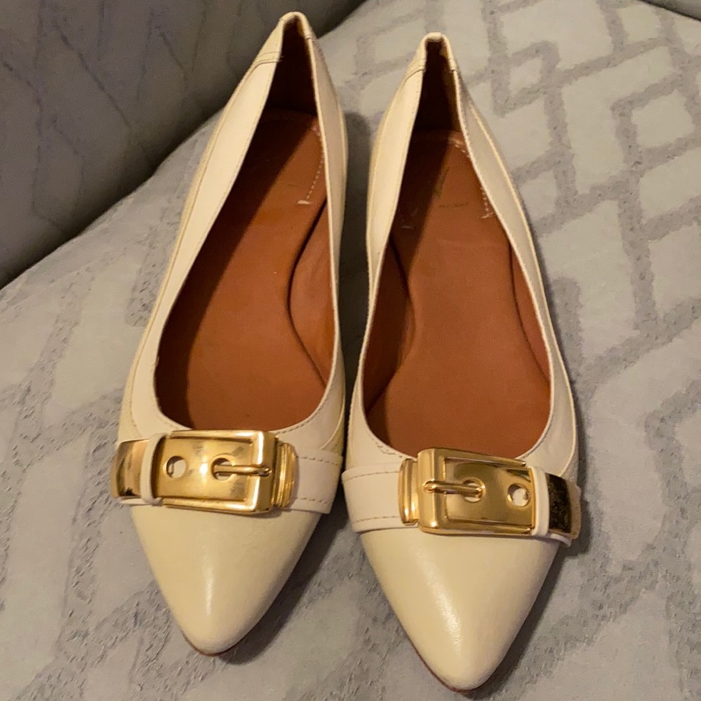 J Vincent Cream flats with gold buckle 8B